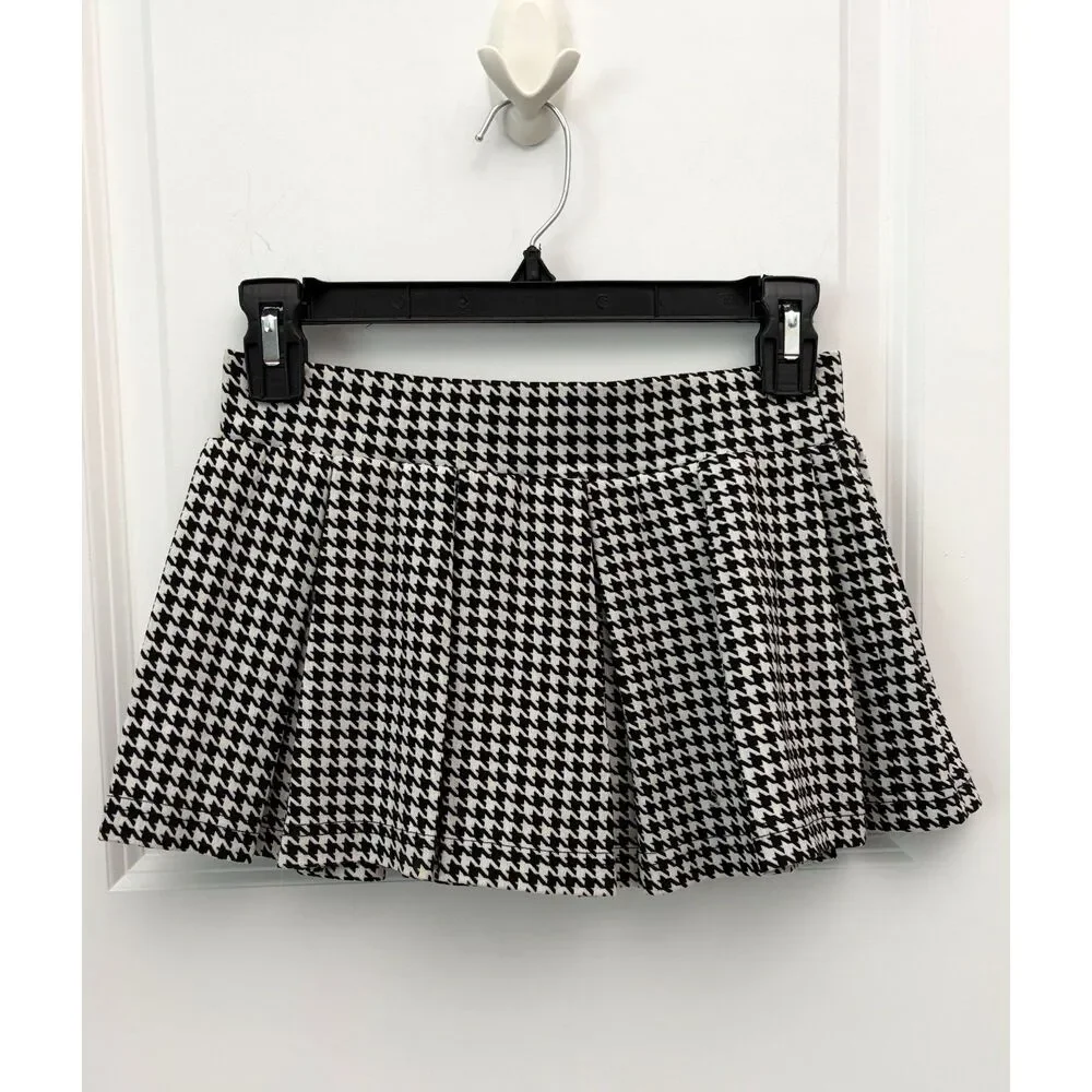 Y2K Micro Mini Pleated Skort Tennis Skirt Black White Houndstooth XS Tenniscore